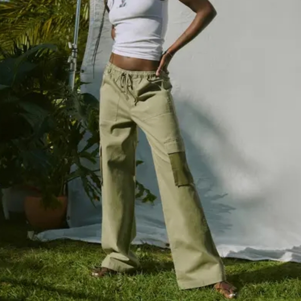 Abercrombie Fitch Vol 28 Pull On Wide Leg Cargo Pants XL Army Green